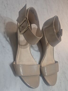 Nine West Nude Patent Ankle-Strap Block Heels